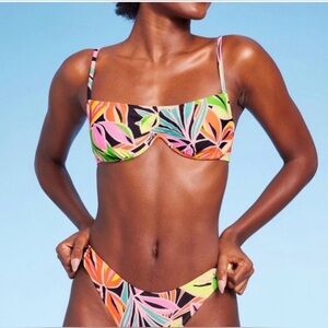 Wild Fable Vibrant Leaf Print Bikini XXS Bottoms XS Top